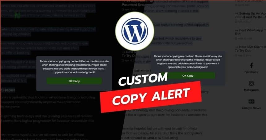 How To Add A Custom Copy Alert Script To Your Wordpress Site